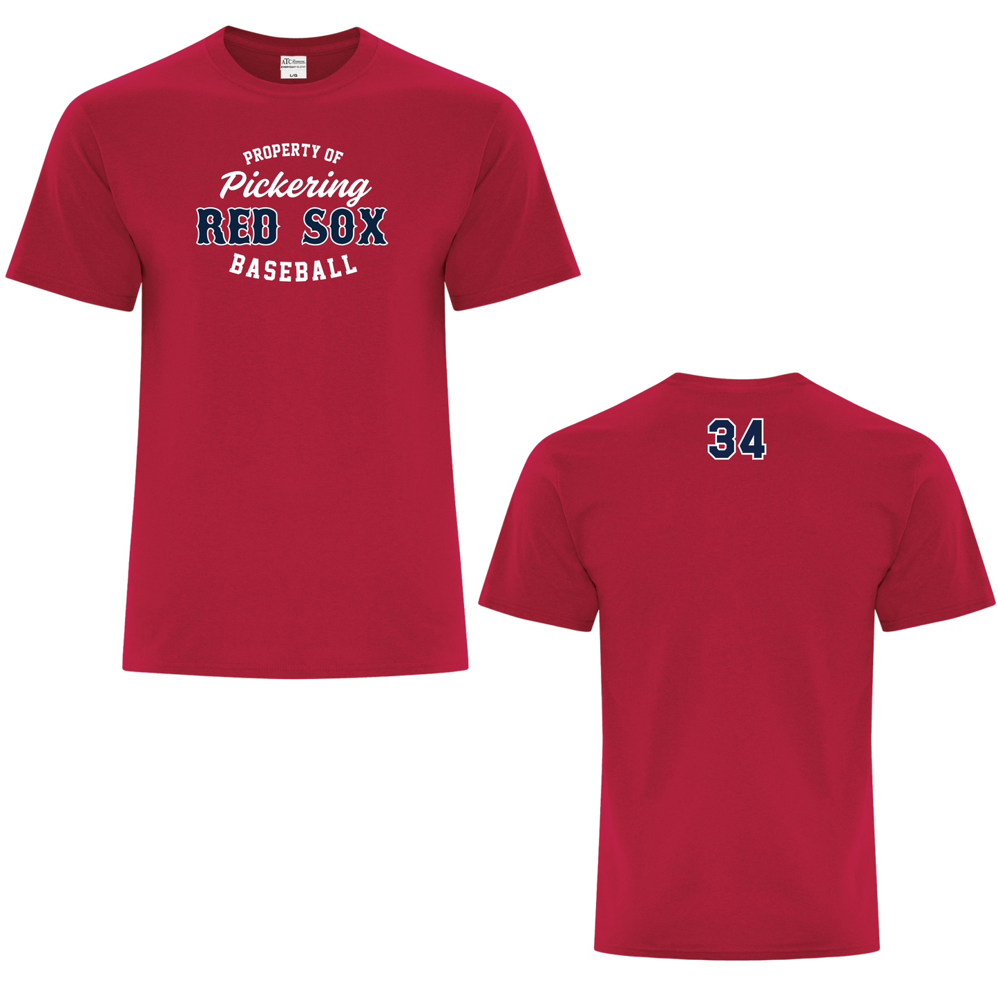 Property of Pickering Red Sox Cotton/Poly Tee w/ Personalized Number Option