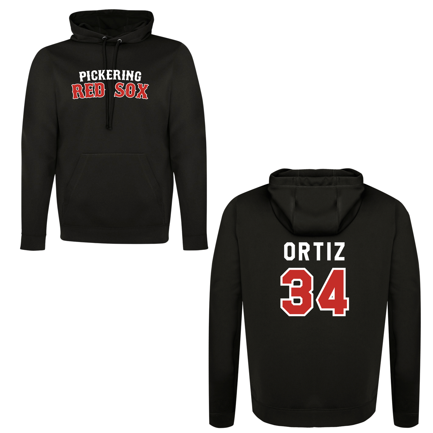 PICKERING RED SOX 100% POLYESTER HOODIE with NAME + NUMBER OPTION