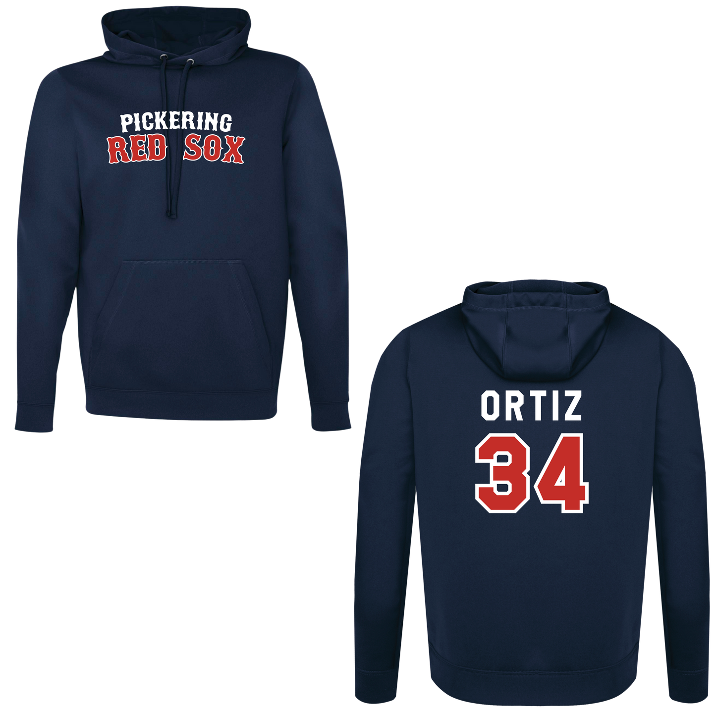 PICKERING RED SOX 100% POLYESTER HOODIE with NAME + NUMBER OPTION