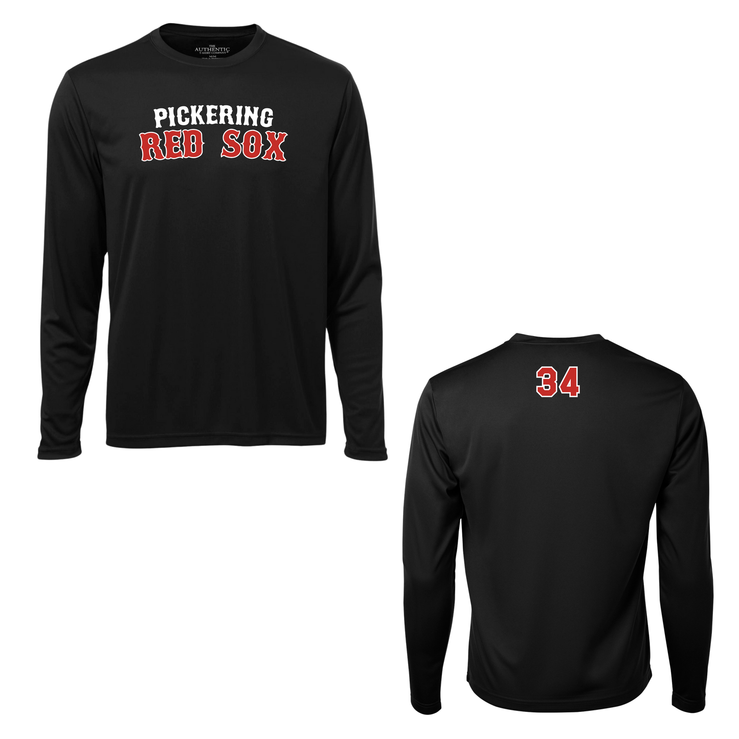 Pickering Red Sox Long Sleeve 100% Polyester "Dri-Fit" Tee with Personalized Number Option