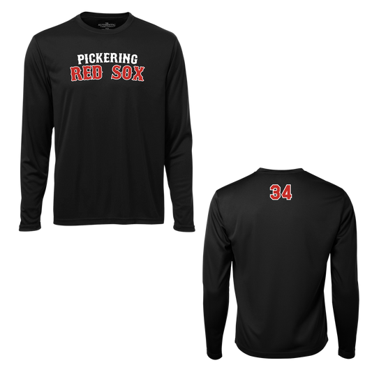 Pickering Red Sox Long Sleeve 100% Polyester "Dri-Fit" Tee with Personalized Number Option