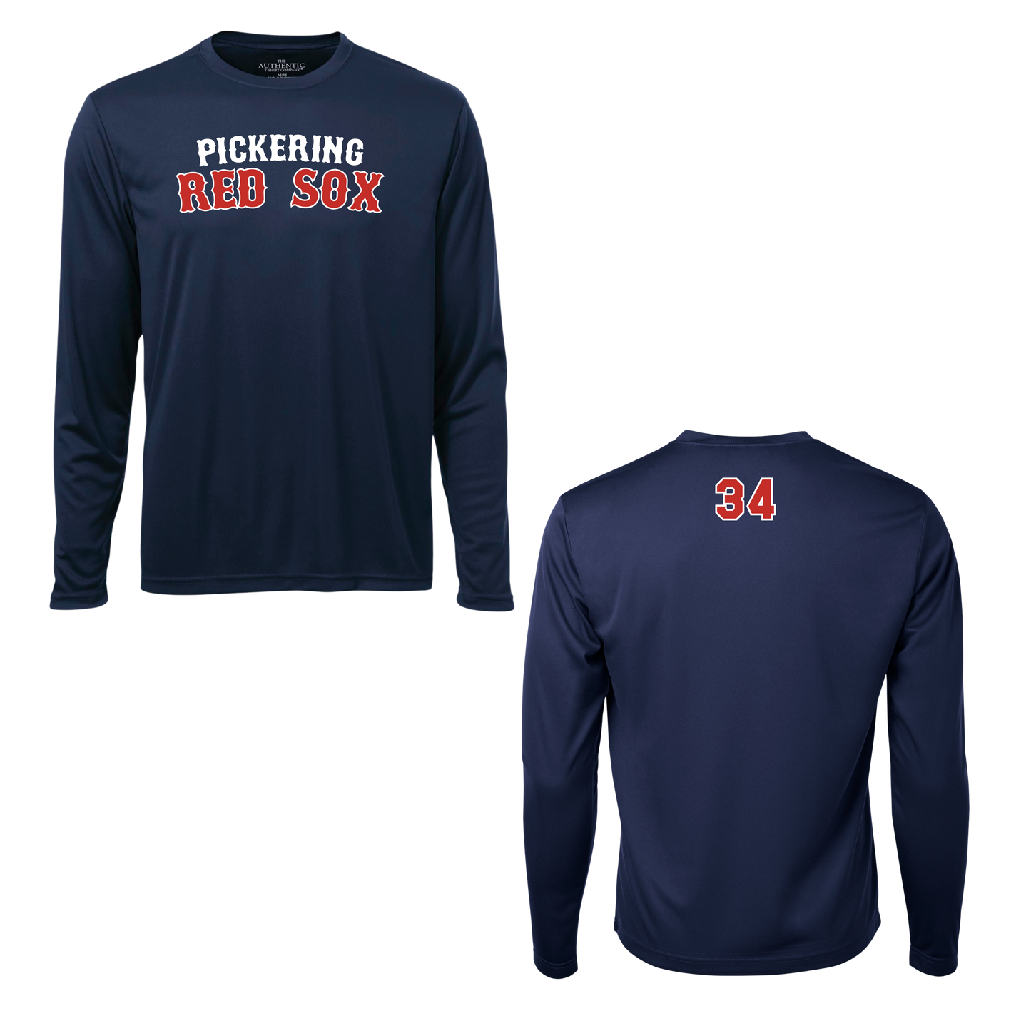 Pickering Red Sox Long Sleeve 100% Polyester "Dri-Fit" Tee with Personalized Number Option