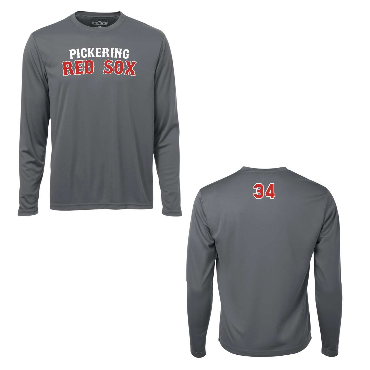 Pickering Red Sox Long Sleeve 100% Polyester "Dri-Fit" Tee with Personalized Number Option