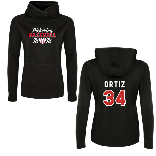 PICKERING BASEBALL MOM LADIES 100% POLYESTER HOODIE WITH NAME + NUMBER OPTION