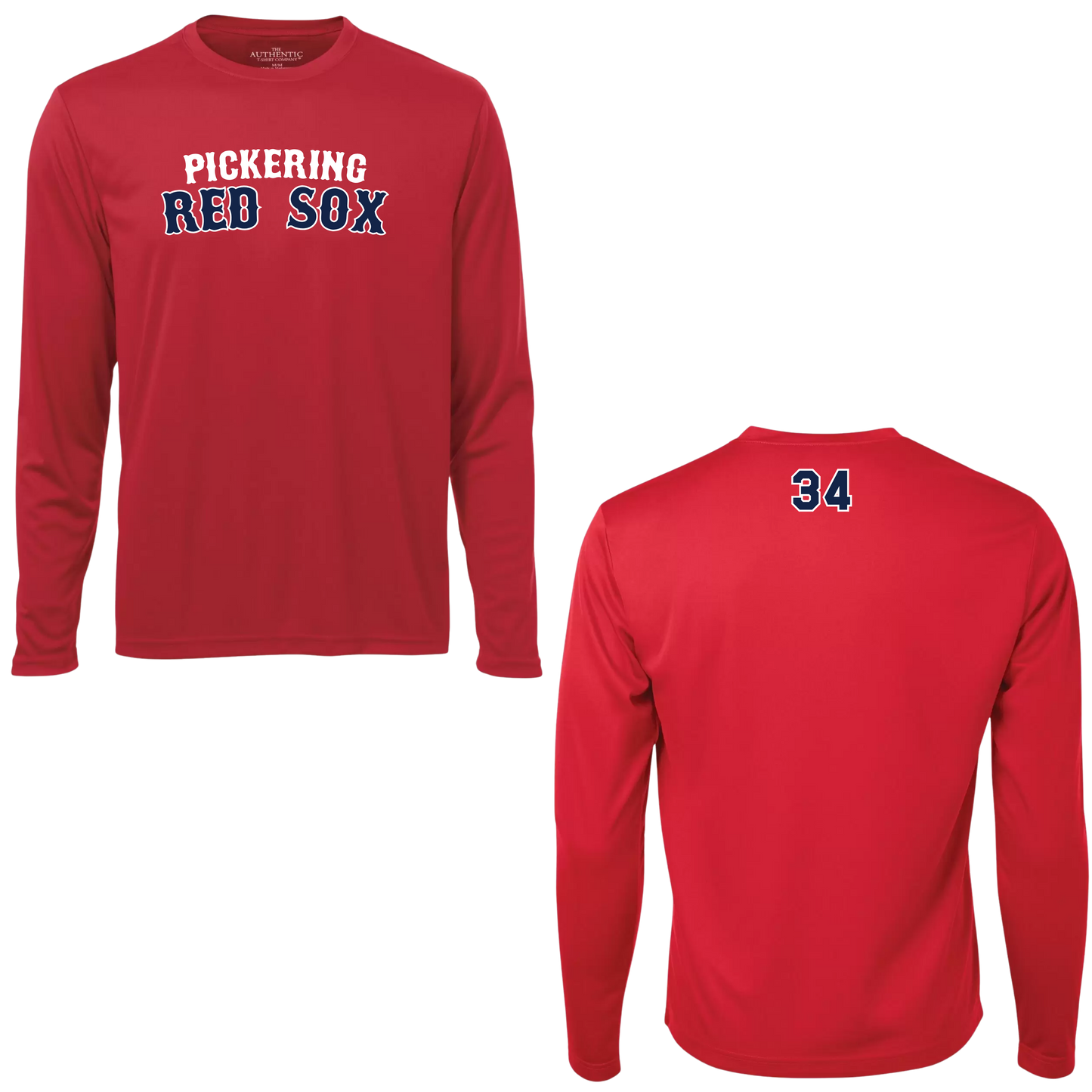 Pickering Red Sox Long Sleeve 100% Polyester "Dri-Fit" Tee with Personalized Number Option